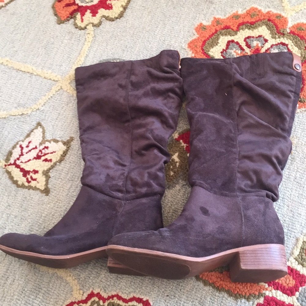 Gray Suede wide calf slouchy boots